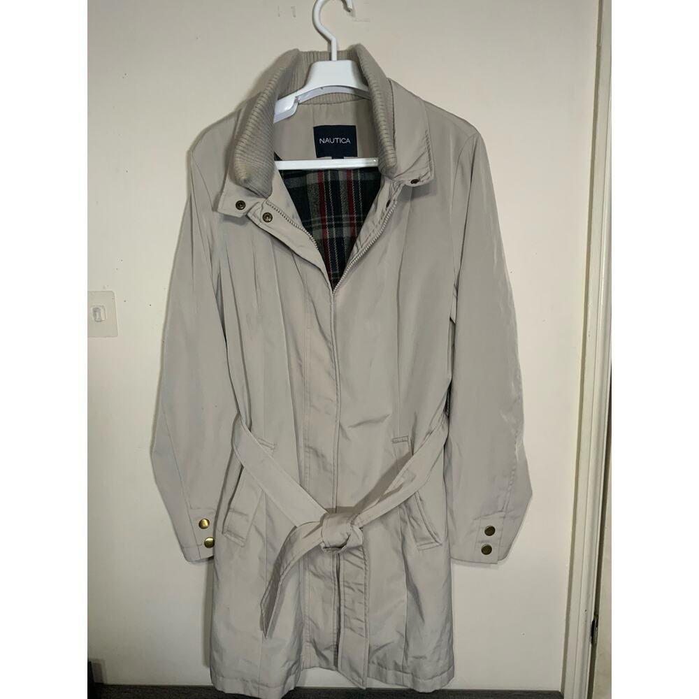 Nautica Lightweight Belted Jacket Beige Trench Coat Womens Size Large L USED